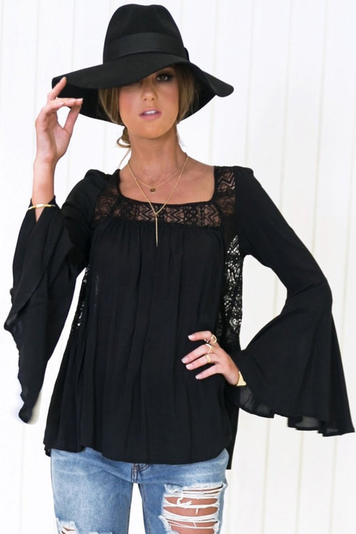 Aureil Bell Sleeve Top - Black - Haute & Rebellious