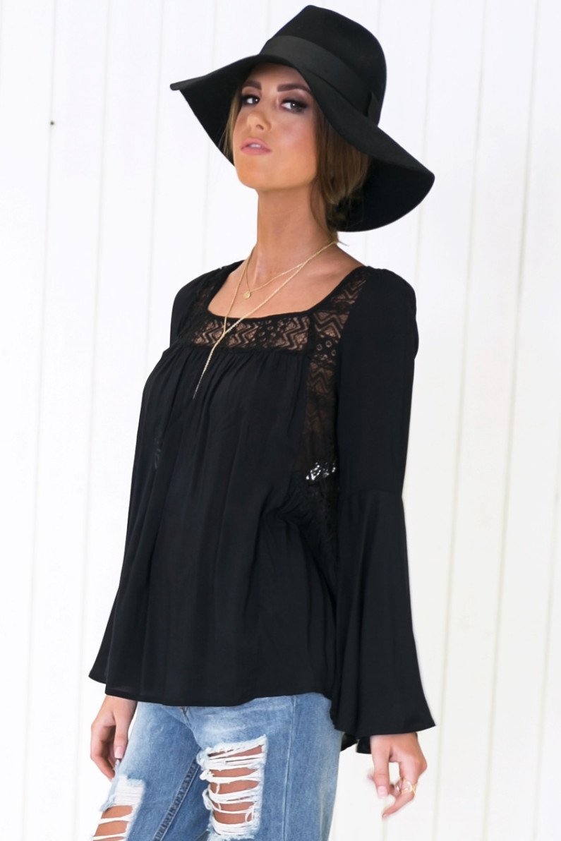 Aureil Bell Sleeve Top - Black - Haute & Rebellious