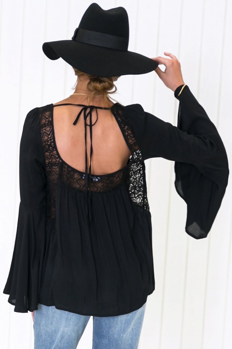 Aureil Bell Sleeve Top - Black - Haute & Rebellious