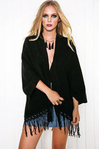 Maverick Fringe Poncho Sweater - Black - Haute & Rebellious