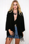 Maverick Fringe Poncho Sweater - Black - Haute & Rebellious