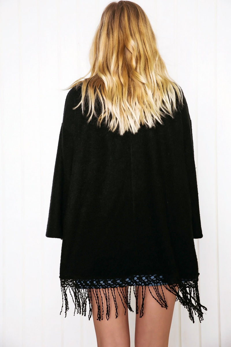 Maverick Fringe Poncho Sweater - Black - Haute & Rebellious