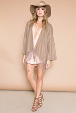 Fringe Poncho Sweater - Beige