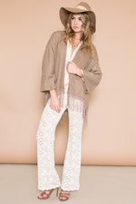 Fringe Poncho Sweater - Beige