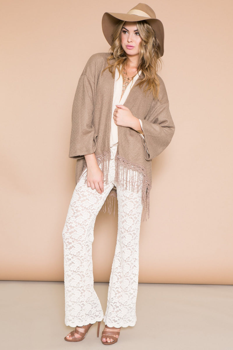 Fringe Poncho Sweater - Beige