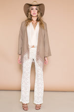 Fringe Poncho Sweater - Beige