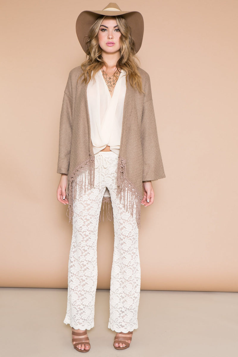 Fringe Poncho Sweater - Beige