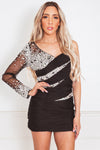 One-Shoulder Mini Dress with Sequin Detail