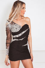 One-Shoulder Mini Dress with Sequin Detail