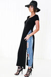 Ace Scoop-Neck High-Slit Tee Dress - Black - Haute & Rebellious