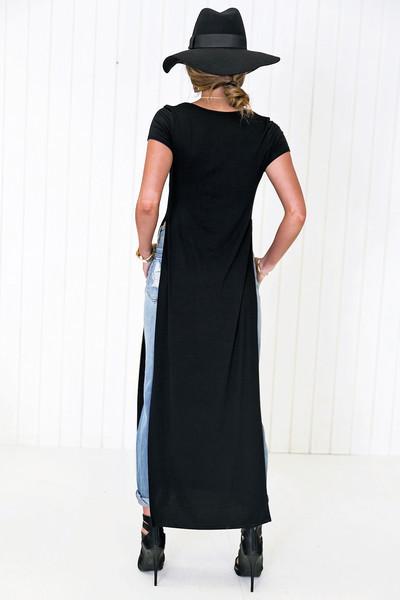 Ace Scoop-Neck High-Slit Tee Dress - Black - S / BLACK / 02703 Ace Scoop-Neck High-Slit Tee Dress - Black - S / BLACK / 02703
