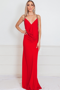 Elegant Maxi Dress with Embellished Straps - Red