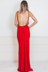 Elegant Maxi Dress with Embellished Straps - Red