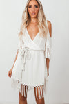 Deep-V Wrap Fringe Mini Dress