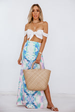 Watercolor Print Maxi Skirt with Slit