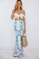 Watercolor Print Maxi Skirt with Slit