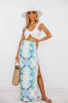 Watercolor Print Maxi Skirt with Slit