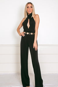 Open Back Jumpsuit with Keyhole Detail - Black