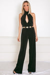 Open Back Jumpsuit with Keyhole Detail - Black