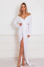 High Slit Maxi Dress with Cutout - White