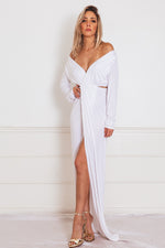 High Slit Maxi Dress with Cutout - White