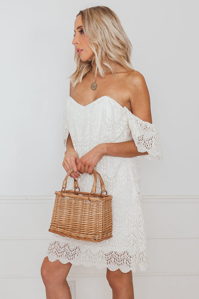 Off the Shoulder Crochet Dress - Ivory