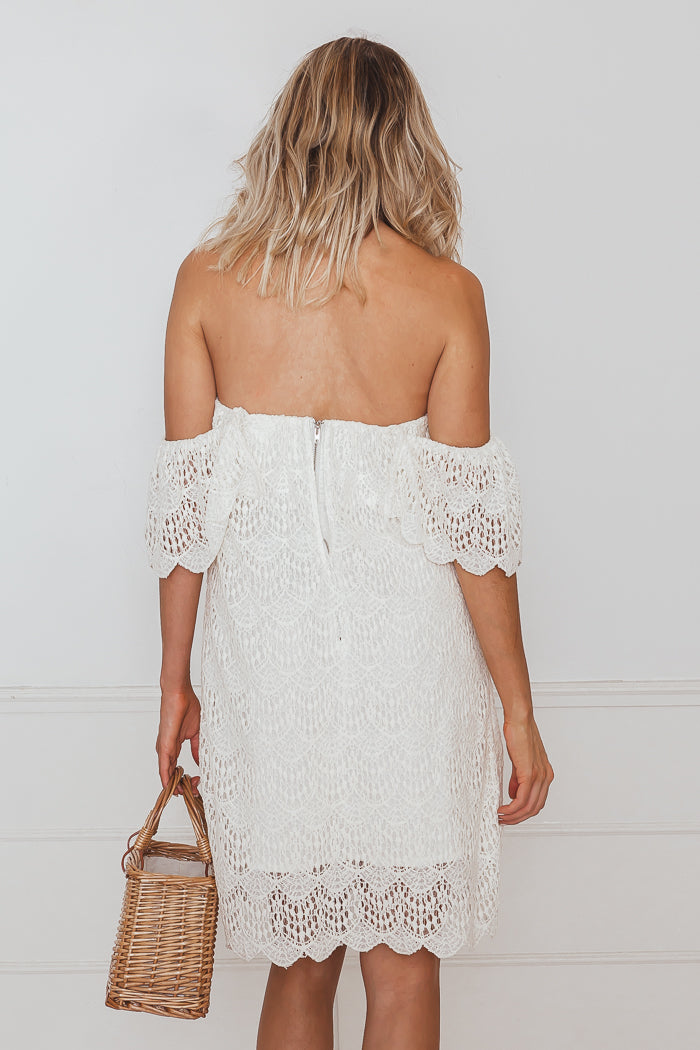 Off the Shoulder Crochet Dress - Ivory
