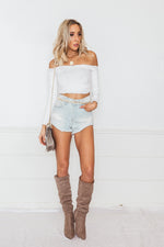 Light Wash Denim Shorts with Distressing