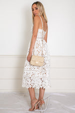 Lace Fit-and-Flare Midi Dress - White