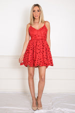 Lace Fit-&-Flare Mini Dress - Red