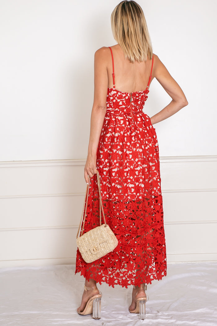 Lace Fit-and-Flare Midi Dress - Red - S / RED / 03340 Lace Fit-and-Flare Midi Dress - Red - S / RED / 03340