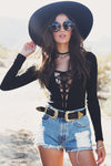 Nayah Lace-Up Bodysuit - Black - Haute & Rebellious