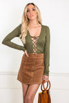 Ribbed Lace-Up Bodysuit - Olive