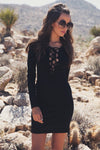 Liana Long Sleeve Lace-Up Dress - Black - Haute & Rebellious