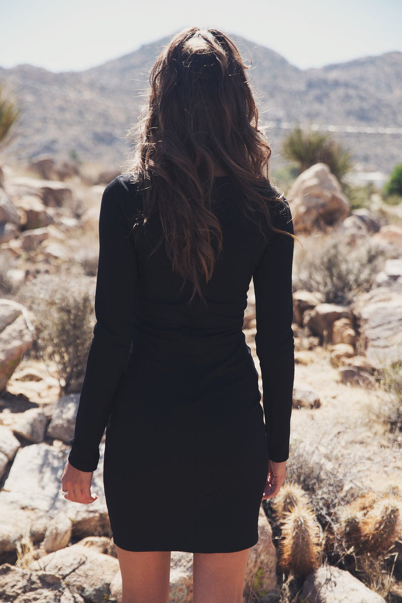 Liana Long Sleeve Lace-Up Dress - Black - Haute & Rebellious