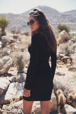 Liana Long Sleeve Lace-Up Dress - Black - Haute & Rebellious