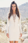 Liana Long Sleeve Lace-Up Dress - Taupe - Haute & Rebellious