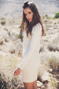 Liana Long Sleeve Lace-Up Dress - Taupe - Haute & Rebellious