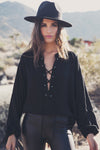 Sabrine Lace-Up Blouse - Black - Haute & Rebellious