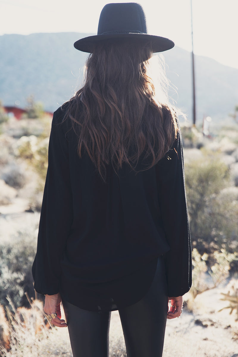 Sabrine Lace-Up Blouse - Black - Haute & Rebellious