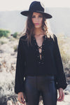 Sabrine Lace-Up Blouse - Black - Haute & Rebellious