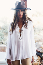 Sabrine Lace-Up Blouse - White - Haute & Rebellious
