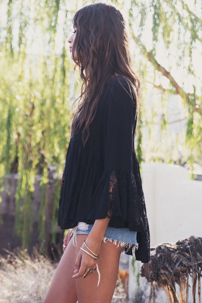 Alani Flowy Lace Top - Black (old) - Haute & Rebellious