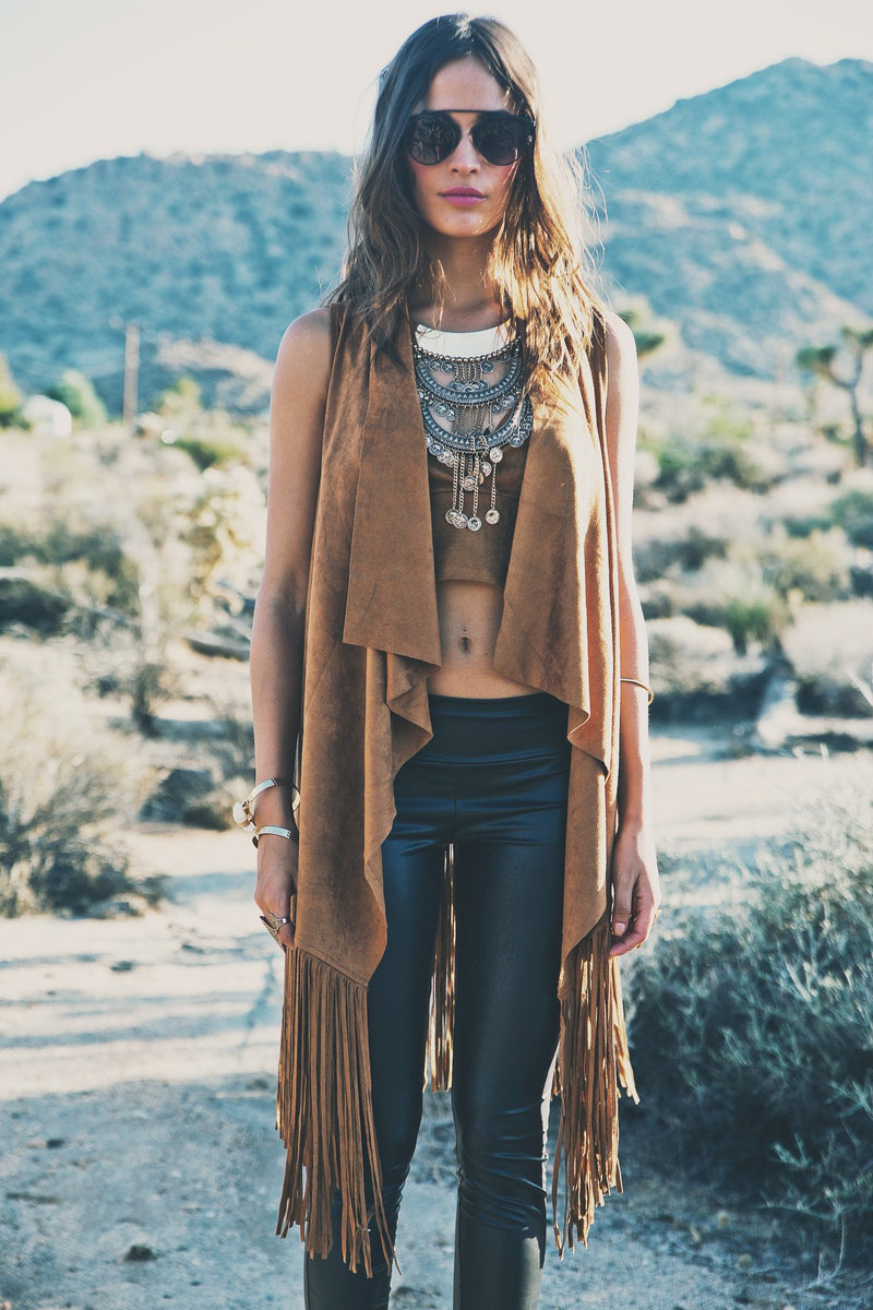 Aline Suede Fringe Vest - Camel - Haute & Rebellious