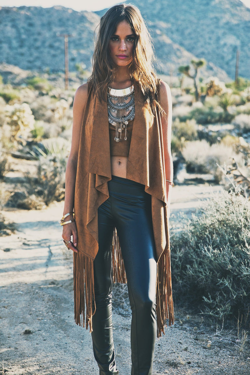 Aline Suede Fringe Vest - Camel - Haute & Rebellious