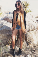 Aline Suede Fringe Vest - Camel - Haute & Rebellious