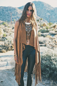 Aline Suede Fringe Vest - Camel - Haute & Rebellious