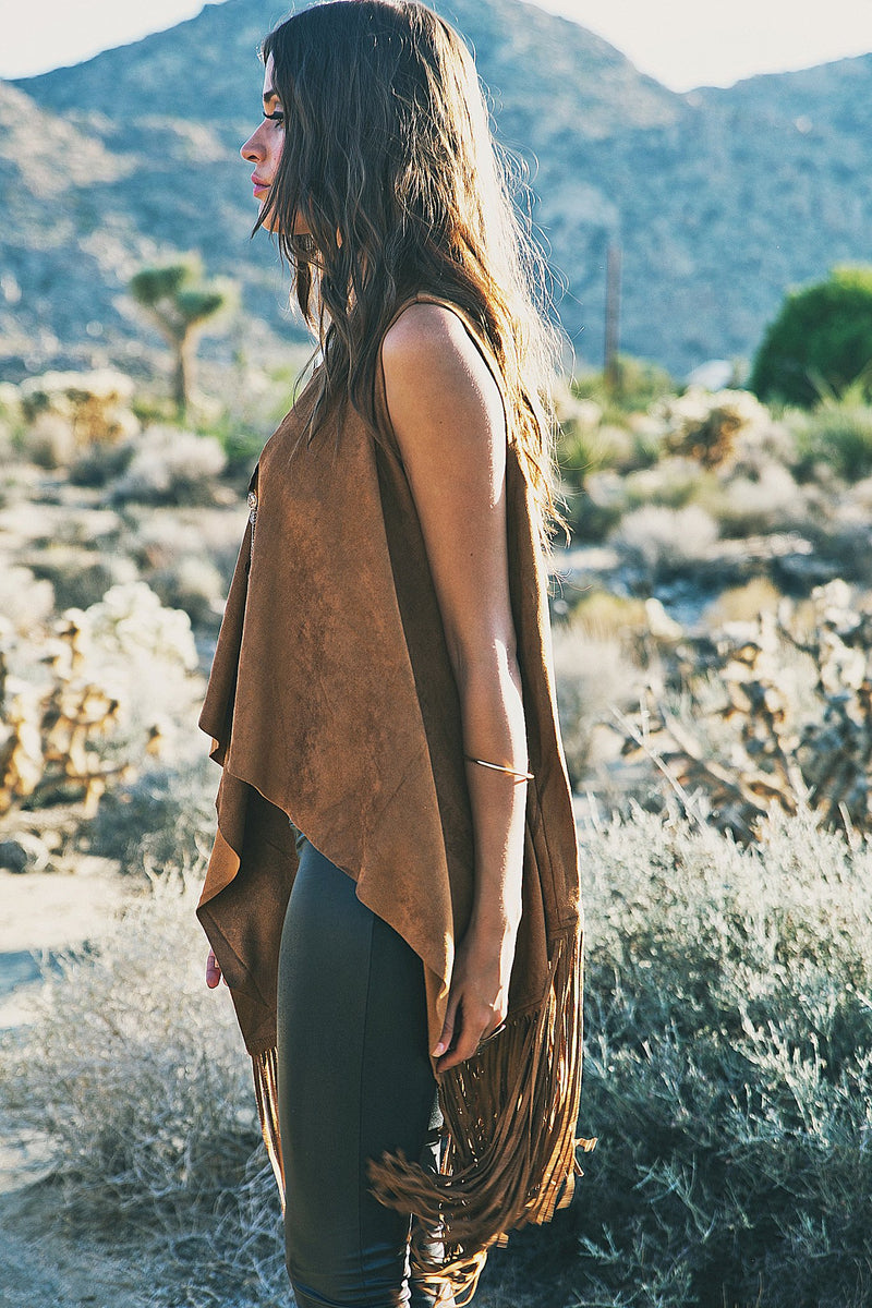 Aline Suede Fringe Vest - Camel - Haute & Rebellious