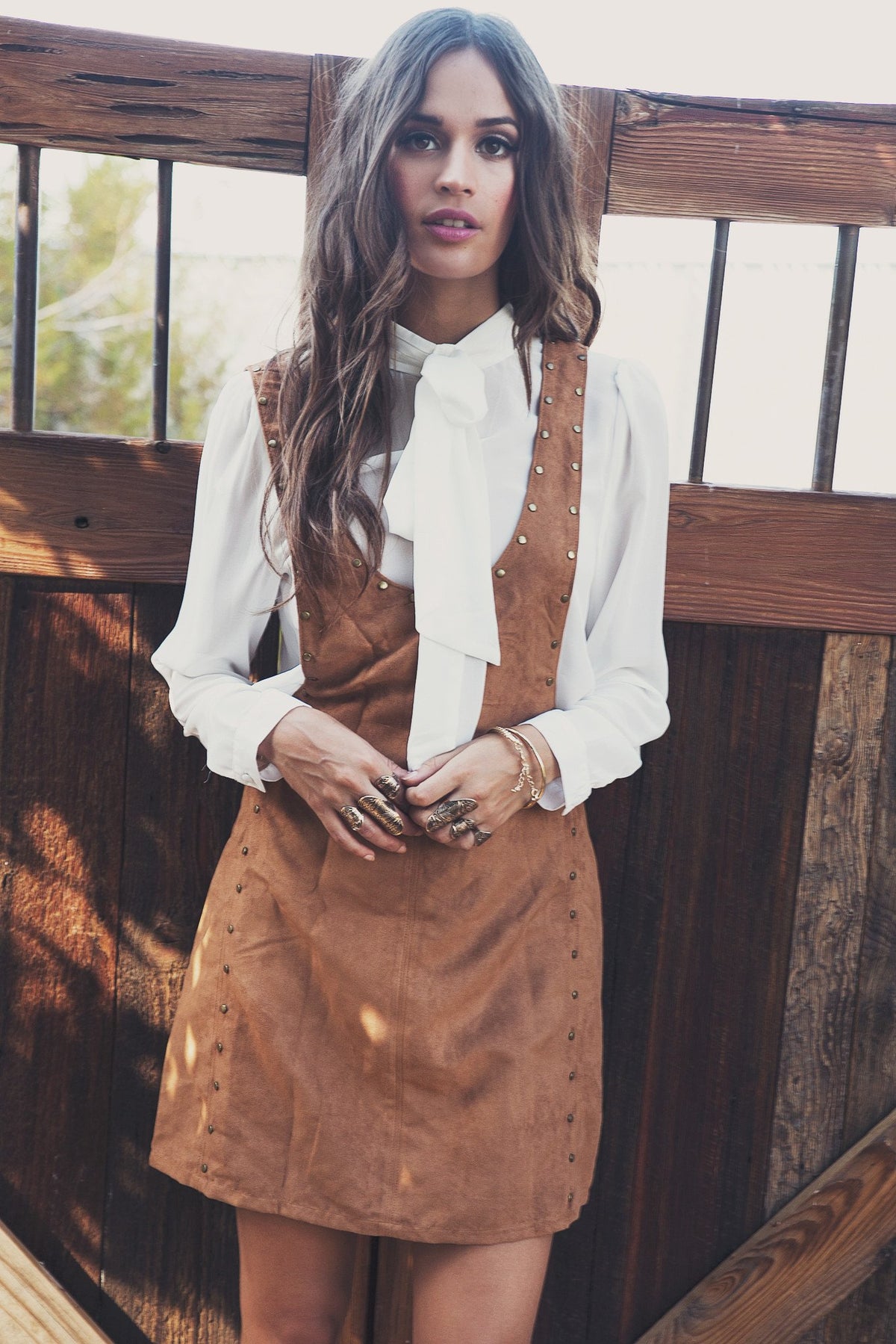 Enyah Studded Overall Skirt Dress - Haute & Rebellious
