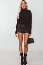 Long Sleeve Ribbed Turtleneck - Black